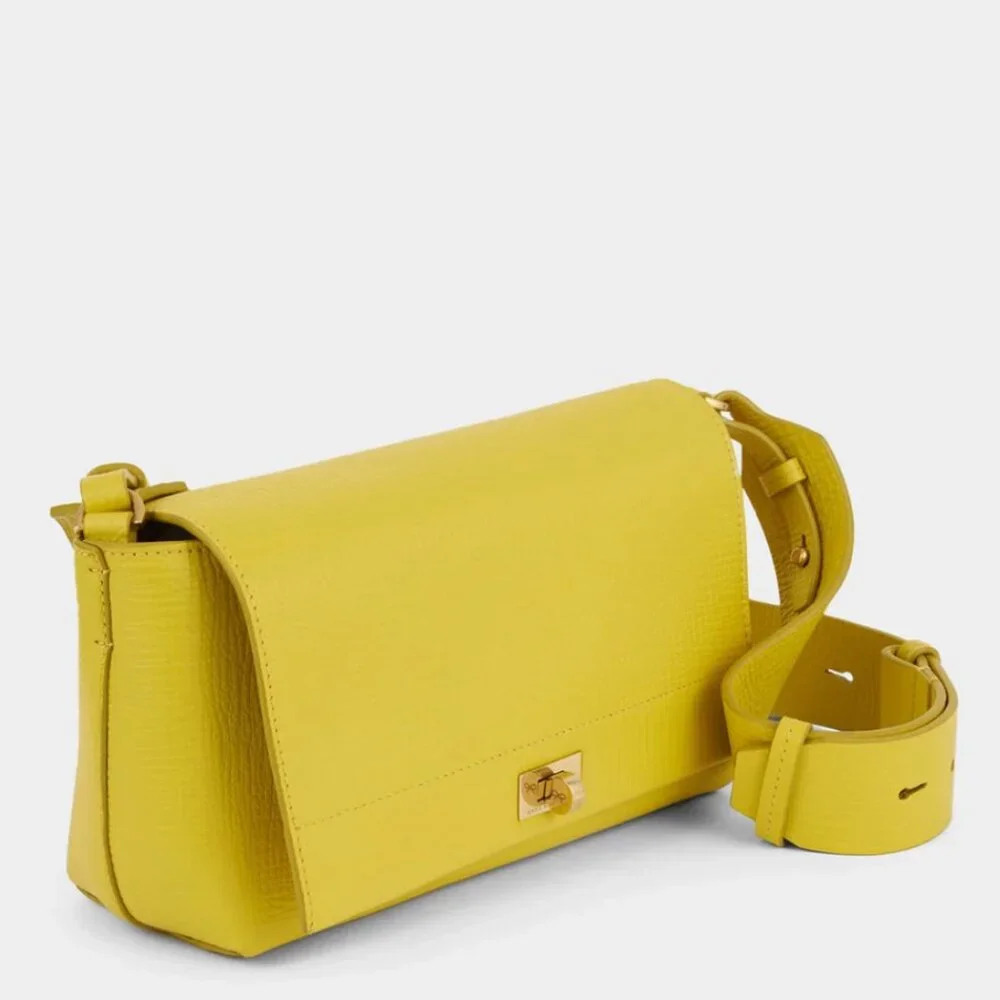 Anya Hindmarch Mortimer Cross-body Crosshatch Calf Leather in Taxi Yellow, NWT - Picture 11 of 14